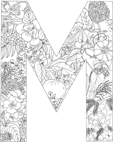 Letter M With Plants Coloring Page